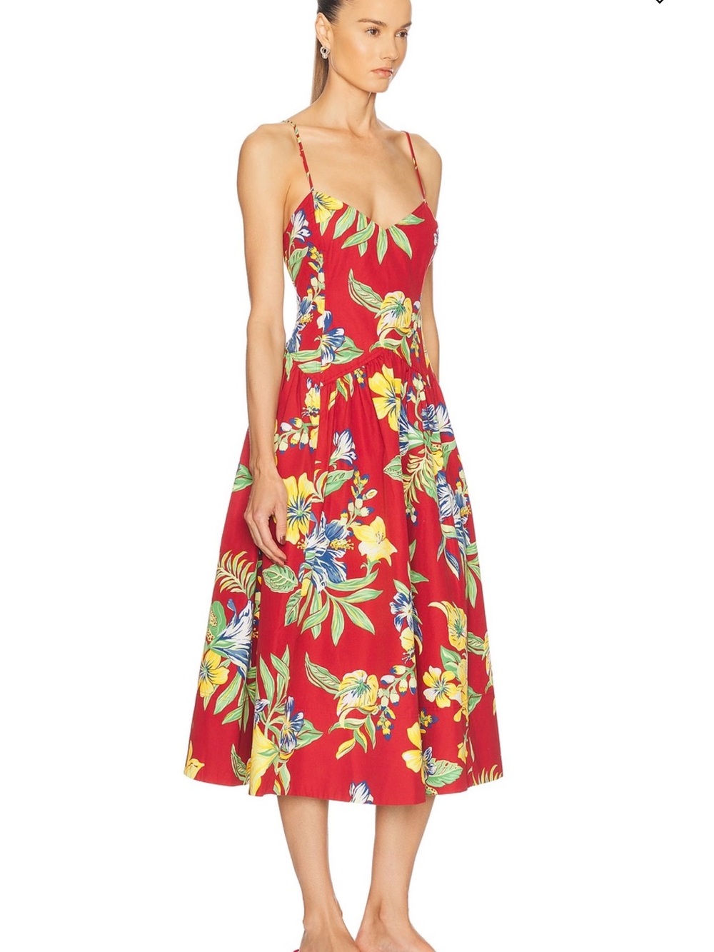 Polo by Ralph Lauren Red Floral Spaghetti-Strap Midi Dress